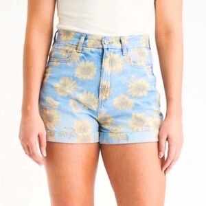 American Eagle Rolled Cuff Mom Shorts - Medium wash w/ Sunflowers - size 00 🌻